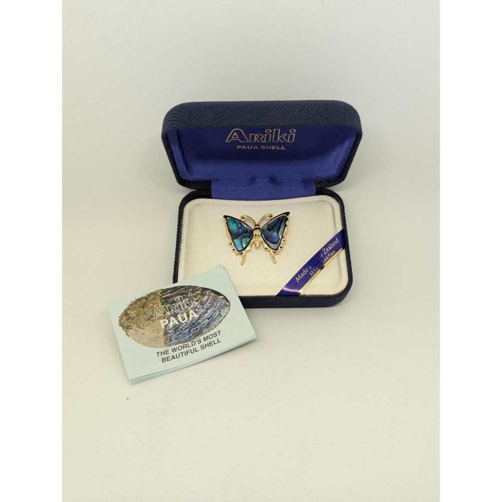 Vintage Ariki Paua Shell 22k Gold‎ Plated Butterfly Brooch